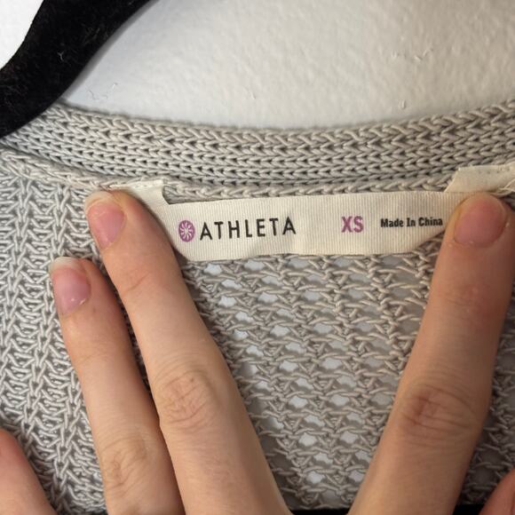 Athleta Open Knit Cardigan Light Grey Size XS Athleisure Women's Cotton Nylon - Picture 2 of 14